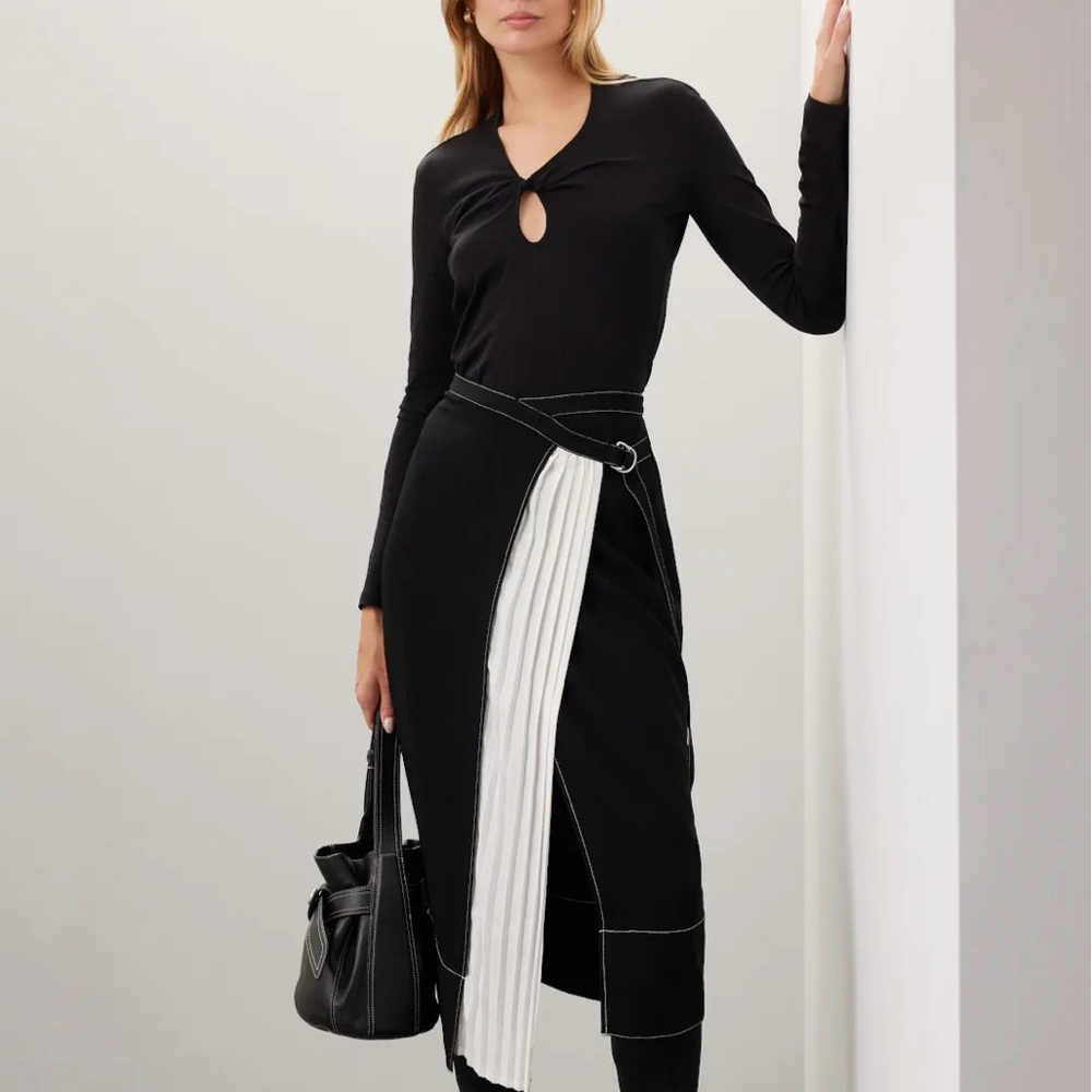 Cinq à Sept Black and White Midi Skirt